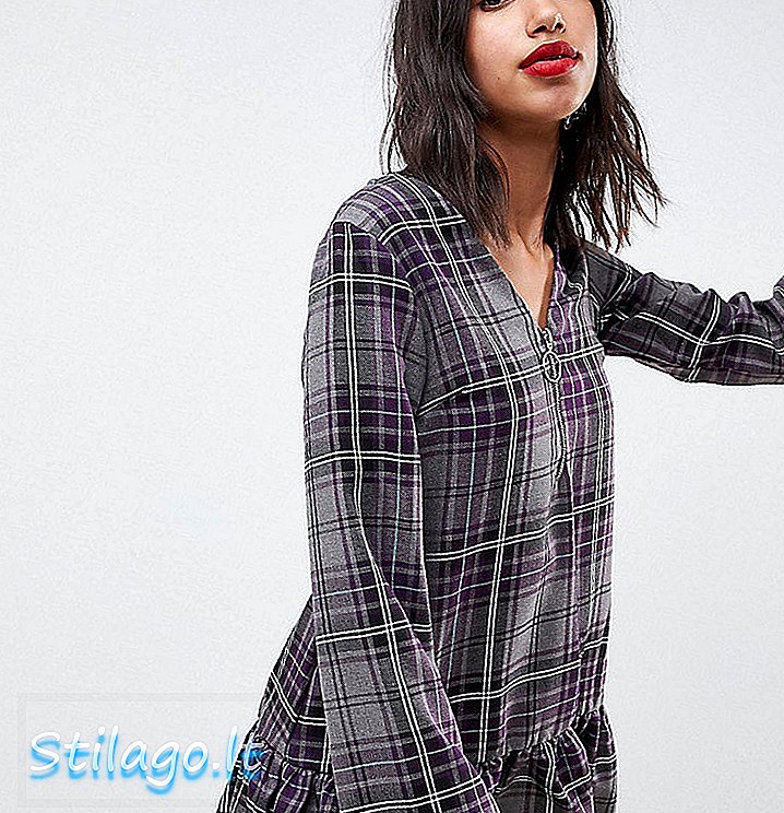 Gjenvunnet Vintage Inspired Check Smock Mini Dress-Purple