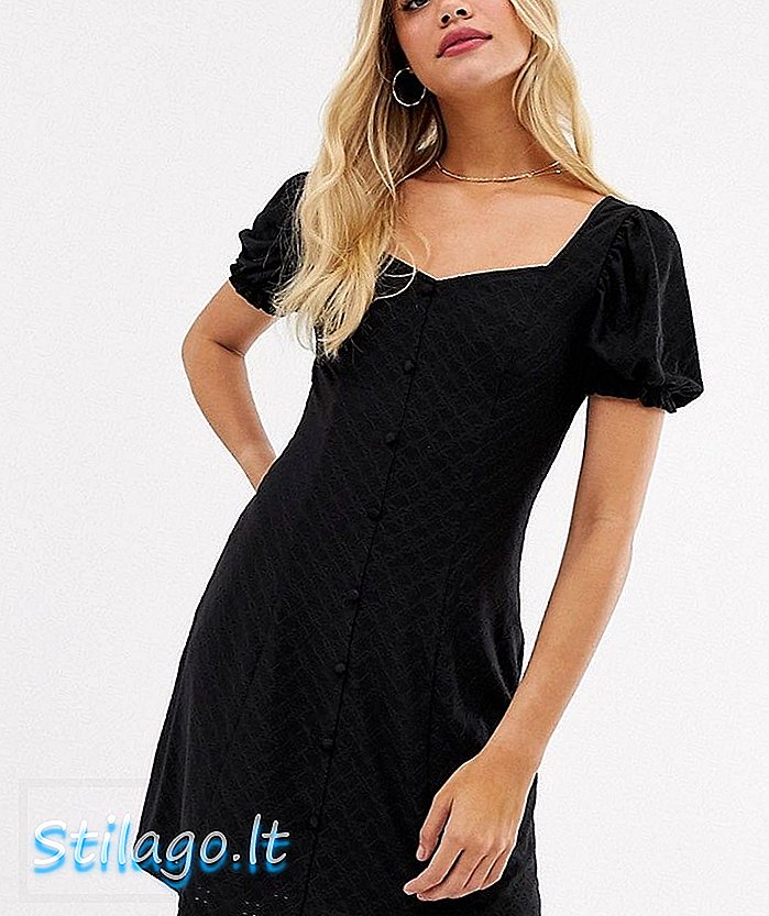 New Look broderie button prairie dress in black