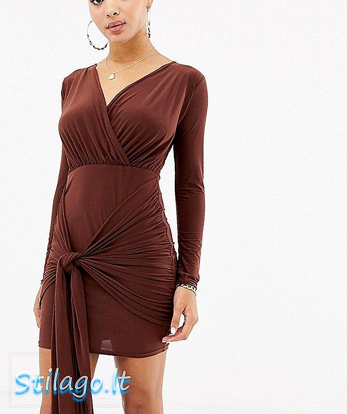 Missguided, slinky drapestrop mini-kjole i chokoladebrun