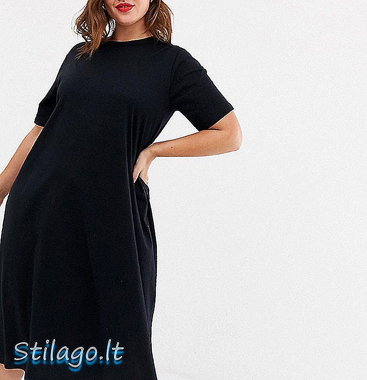 ASOS TASARIM Eğrisi süper boy midi salıncak t-shirt elbise-Siyah