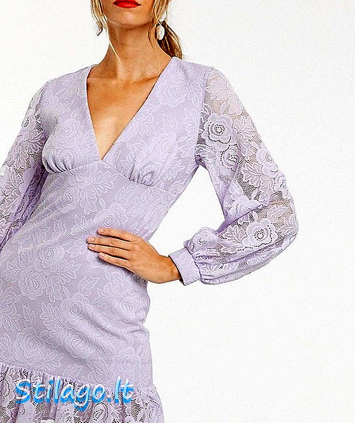 Gaun mini renda ASOS DESIGN dengan ruffle pep hem-Purple
