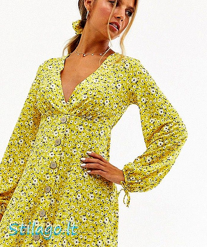 ASOS DESIGN mini-tekstureret, tykt print te-kjole med slipsmanchet og matchende scrunchie-Multi