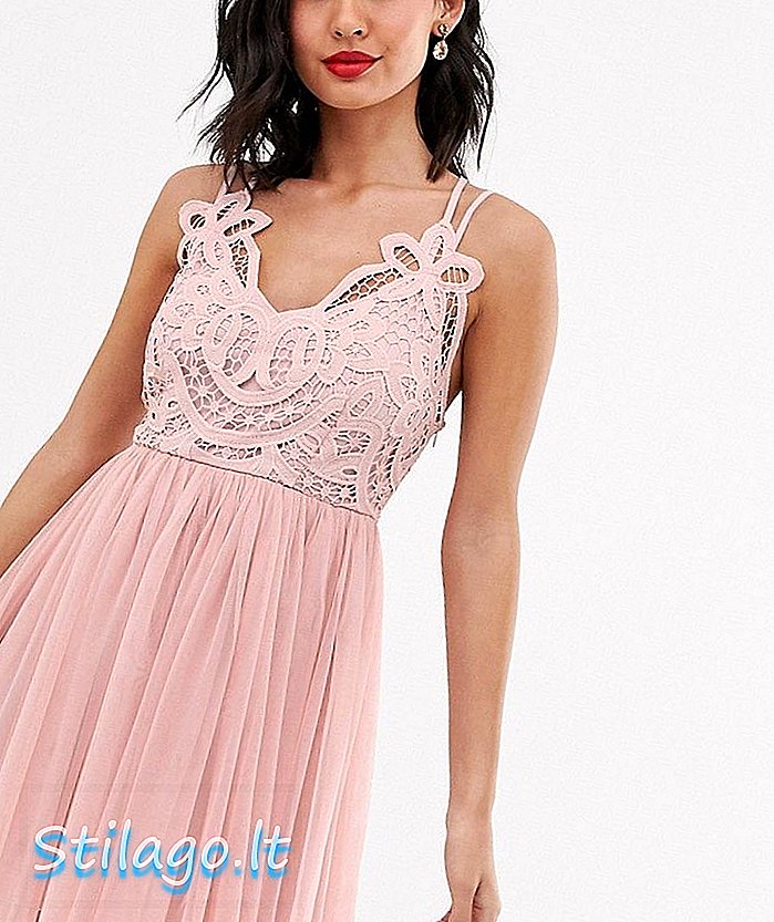 „ASOS DESIGN premium“ nėrinių viršutinė tiulio „cami“ mini suknelė-rožinė