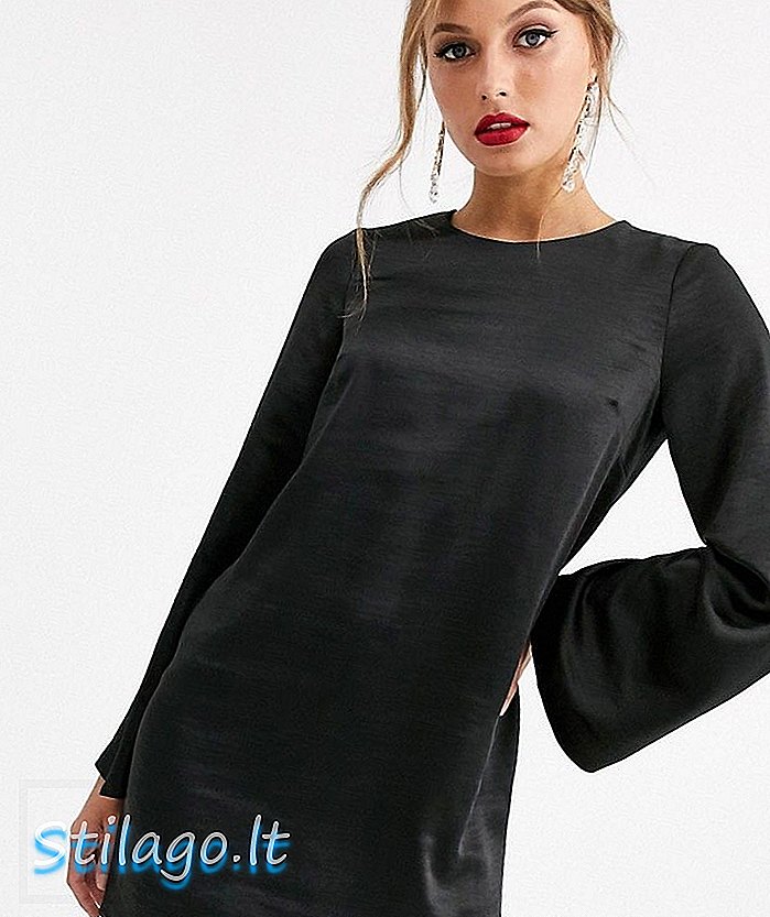 Satynowa mini sukienka z długim rękawem ASOS DESIGN w spranej satynowo-czarnej