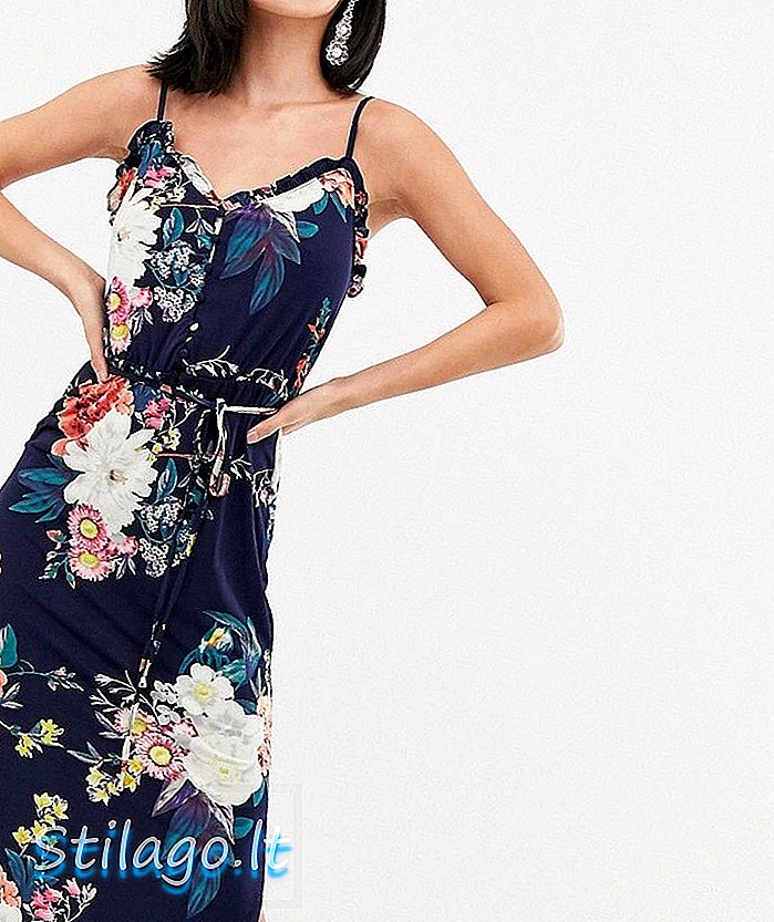 Oasis midi-jurk met bloemenprint in marineblauw-multi