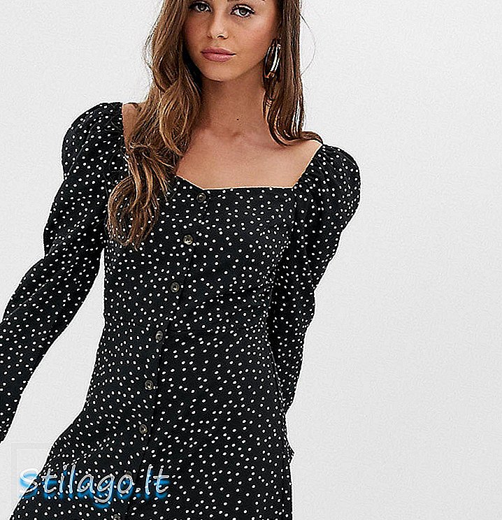 PrettyLittleThing mini-jurk met doorknoop en sweetheart halslijn in zwarte polka dot-Multi