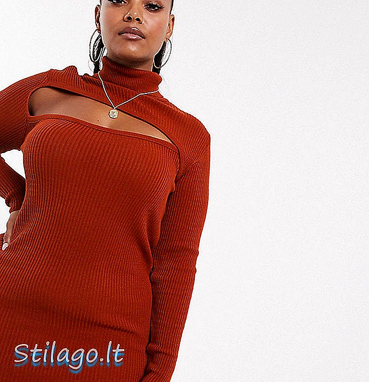 ASOS DESIGN Curve - Asymmetrische uitgesneden mini-jurk met hoge hals - Rood