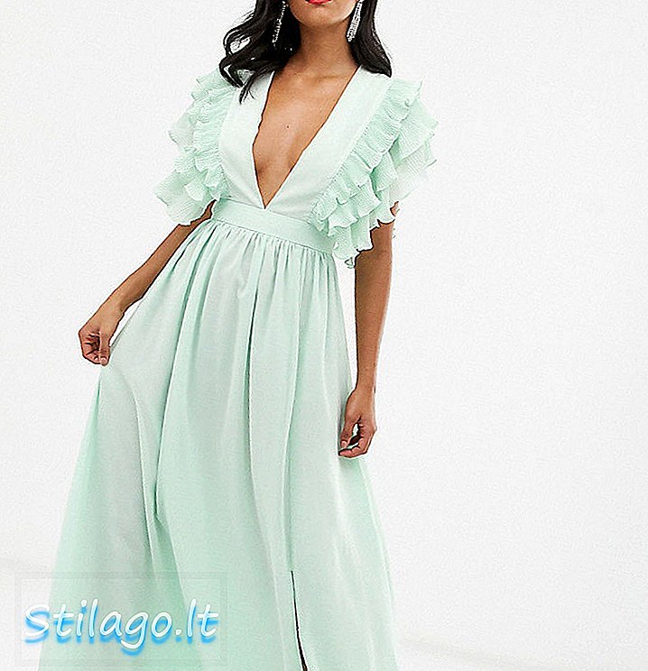 True Decadence Tall premium stupe maxi-kjole foran med skulderdetaljer i myk mint-grønn