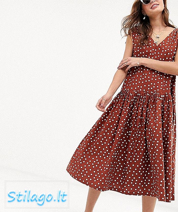 ASOS DESIGN v ön v arka önlük elbise midi pas spot-Multi