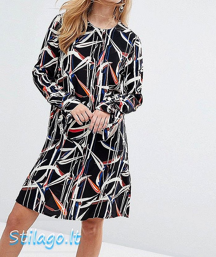 टाई स्लीव्स-मल्टी के साथ Y.A.S ग्राफिक प्रिंटेड मिनी शिफ्ट ड्रेस