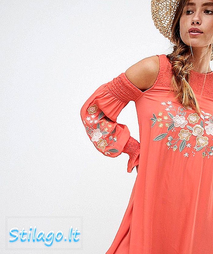 Glamurozna cvjetna vezena haljina-narančasta