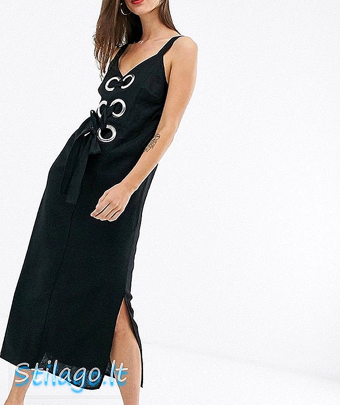ASOS DESIGN - Cami maxi-jurk met oogjes in linnen-zwart