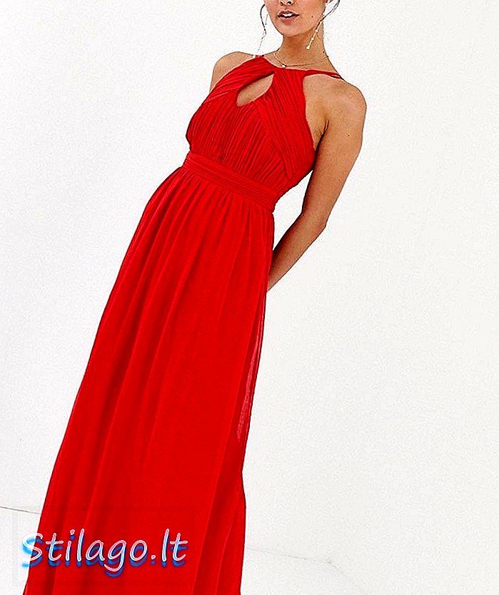 Little Mistress keyhole corpete plissado vestido maxi com cintura ruched e alças duplas-Vermelho