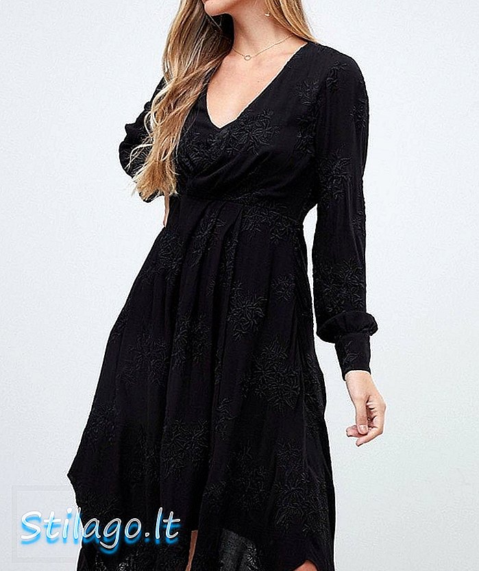 Forever New κεντημένο φόρεμα μεσαίου περιτυλίγματος σε μαύρο χρώμα