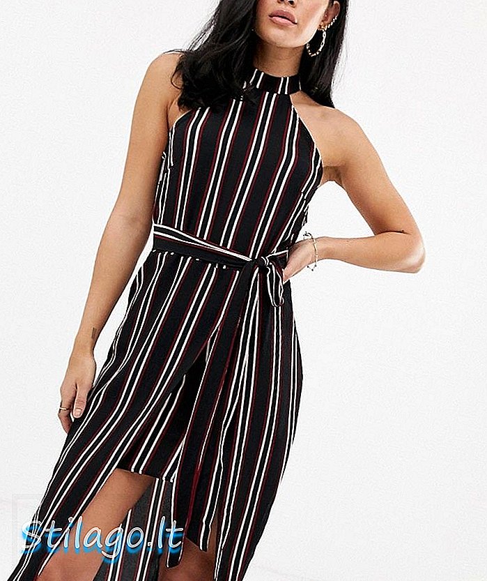 AX Paris stripe tie midi dress-Black