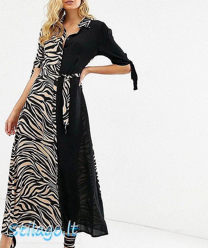 Zibi London тигър принт макси рокля риза-Multi