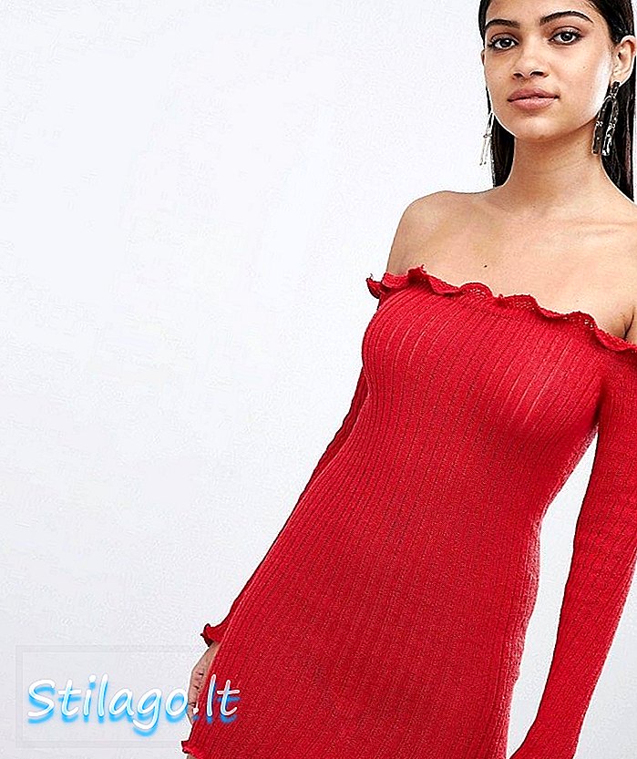 Lasula pletený volán mini bodycon šaty v červené barvě