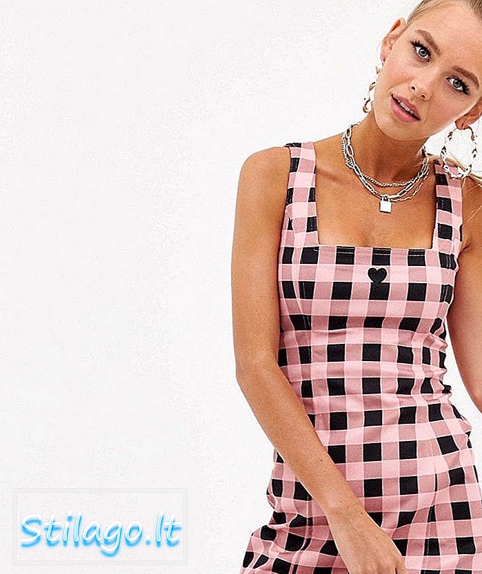 Vestido holgado con cuello cuadrado Lazy Oaf en gingham-Pink