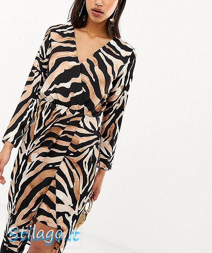 River Island midi-jurk met overslag en tijgerprint-Multi