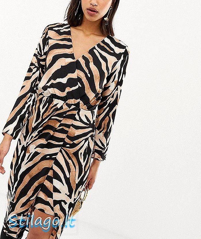 River Island wrap front midi kjole i tiger print-Multi