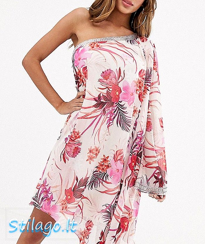 Шипсоновий шифон на одному плечі прикрасив міні-сукню в квітковому стилі Multi