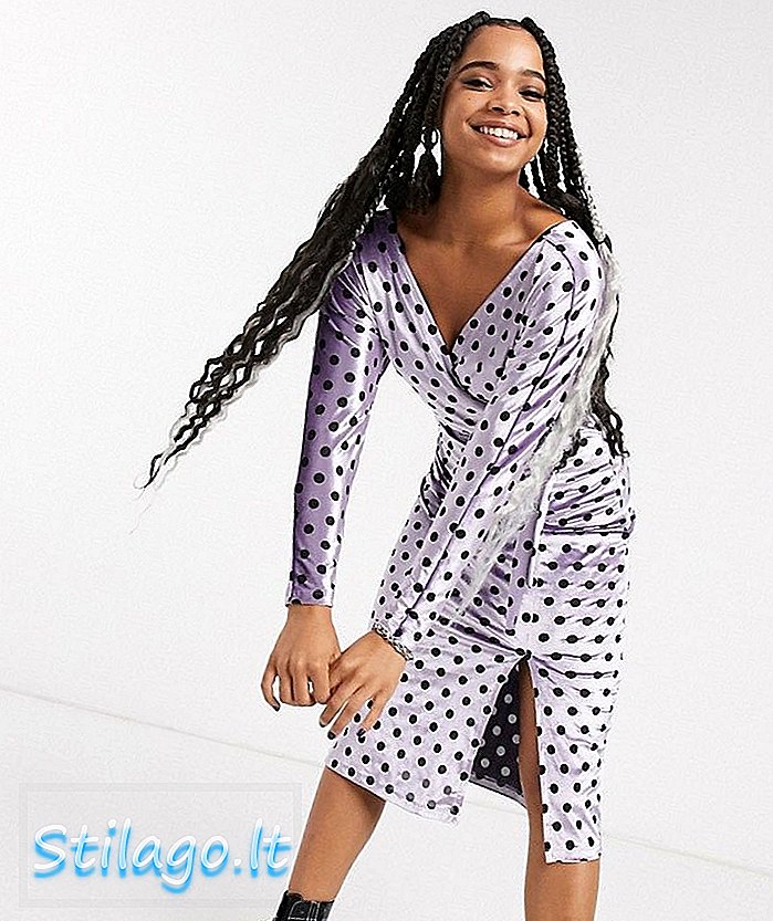 ASOS DESIGN - Vestito midi con cintura avvolgente in velluto a pois-Multi