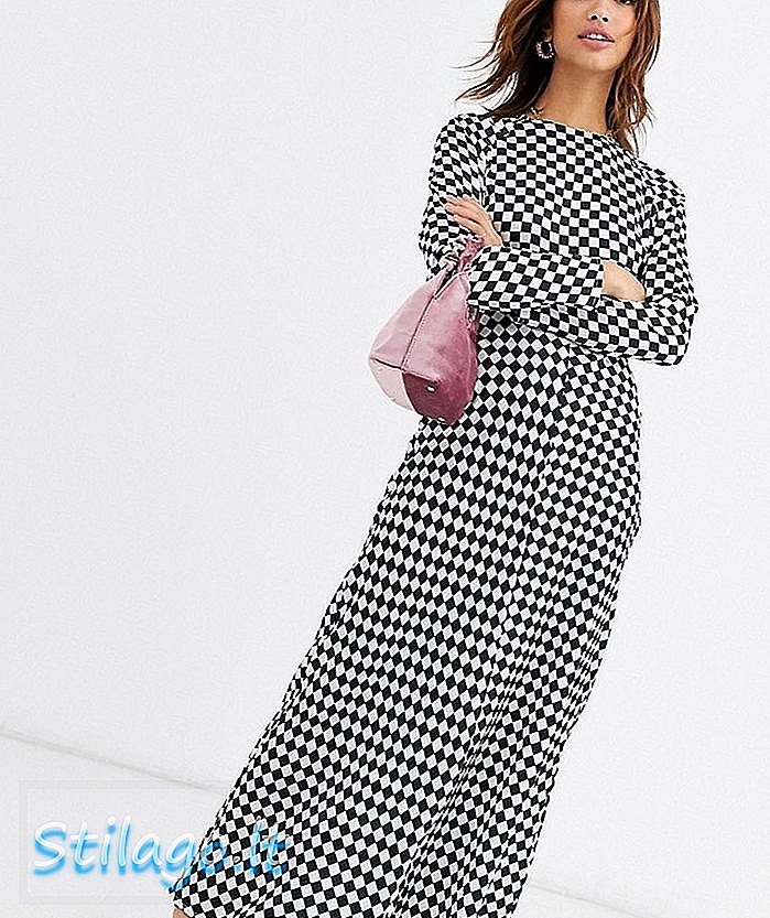 ASOS DESIGN checkerboard maxi klänning med långa ärmar-Multi