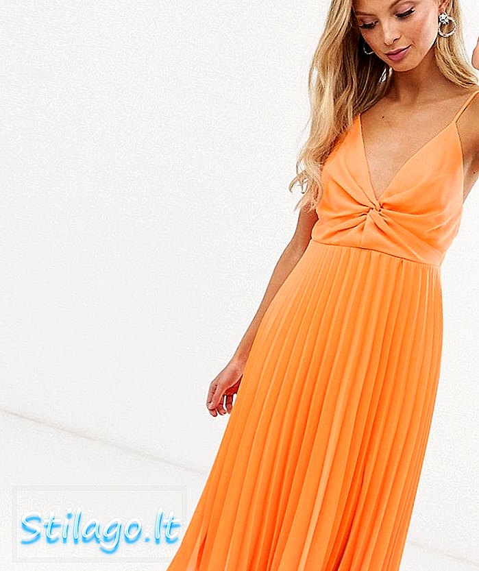 ASOS DESIGN Vestit midi cami amb falda plisada i cossos de nus Orange