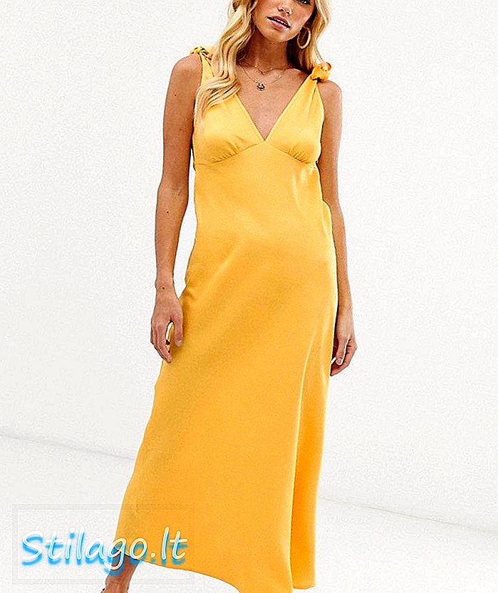 Vero Moda buộc vạt váy midi cổ màu vàng