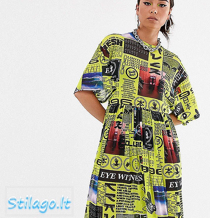 COLLUSION media print mesh smock midi dress-Multi