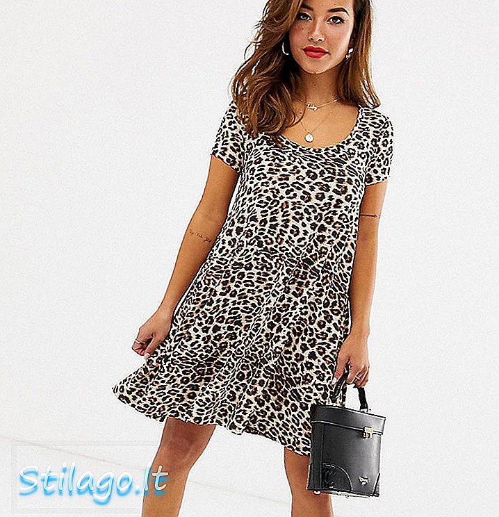 Brave Soul Petite swingové šaty v leopardím tisku Multi