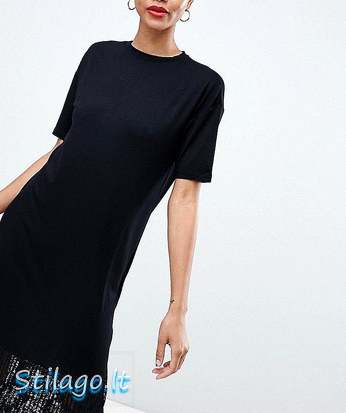 ASOS Midi T-shirt kjole med plisseret blonder Hem-sort