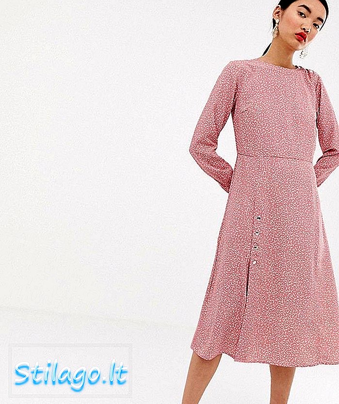 Stratené atramentové čajové šaty Midi v ditsy print-Pink