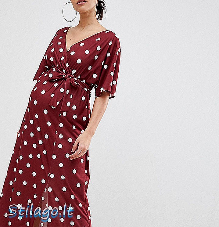 ASOS DESIGN Kimono menyusui bersalin membungkus maxi dress dalam polka dot-Multi