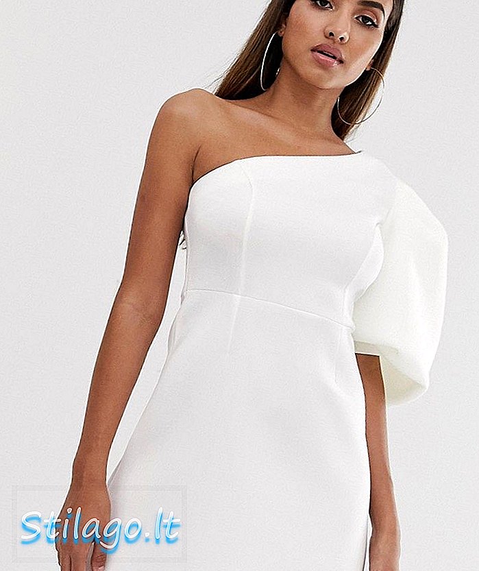 ASOS डिजाइन एक कंधे कश आस्तीन मिनी स्केटर पोशाक-सफेद