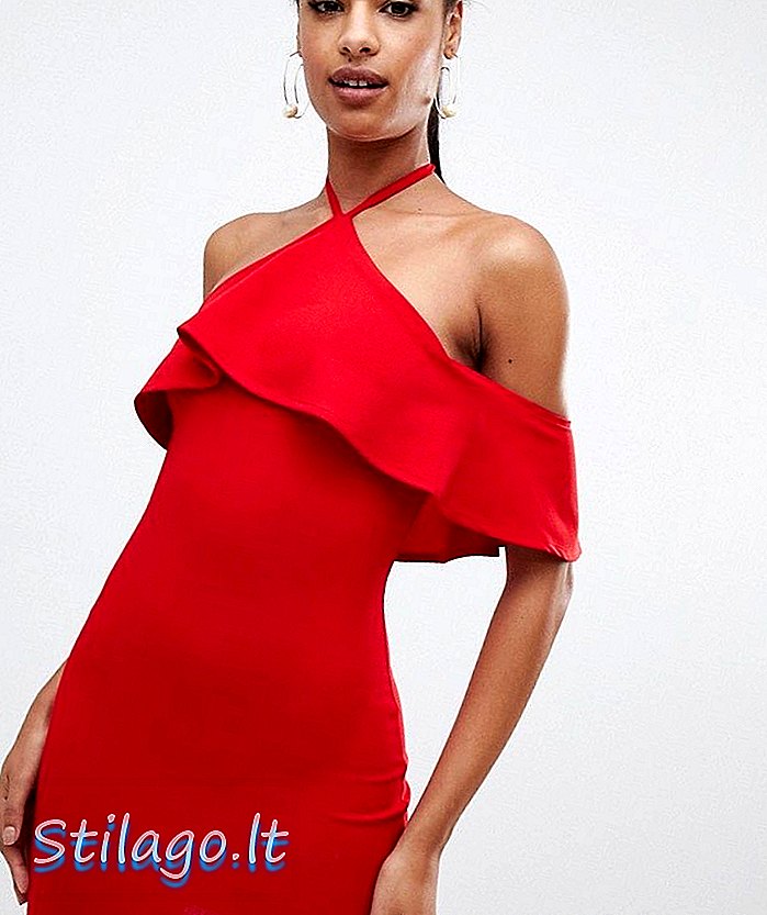 AX Paris halterneck frill φόρεμα-Κόκκινο