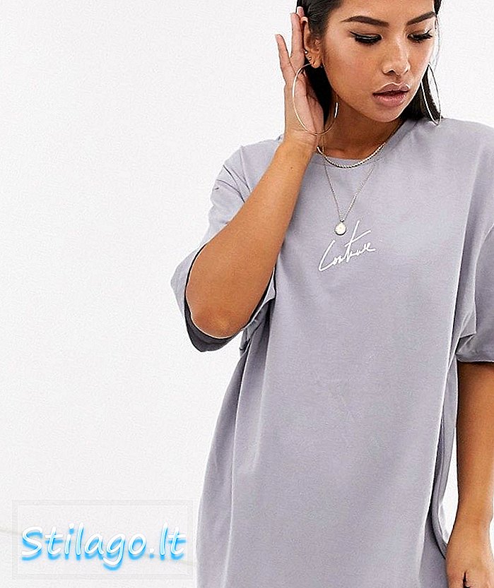 Gaun t-shirt cetak belakang Couture Club yang besar-Grey