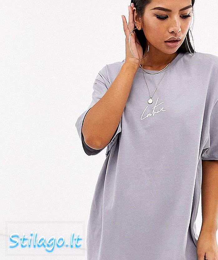 Abito t-shirt oversize con stampa posteriore Couture Club-Grigio