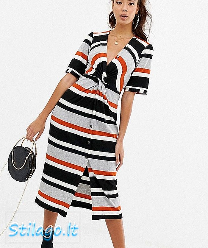 ASOS DESIGN stripe rib twist midi kjole med knappdetalj-Multi