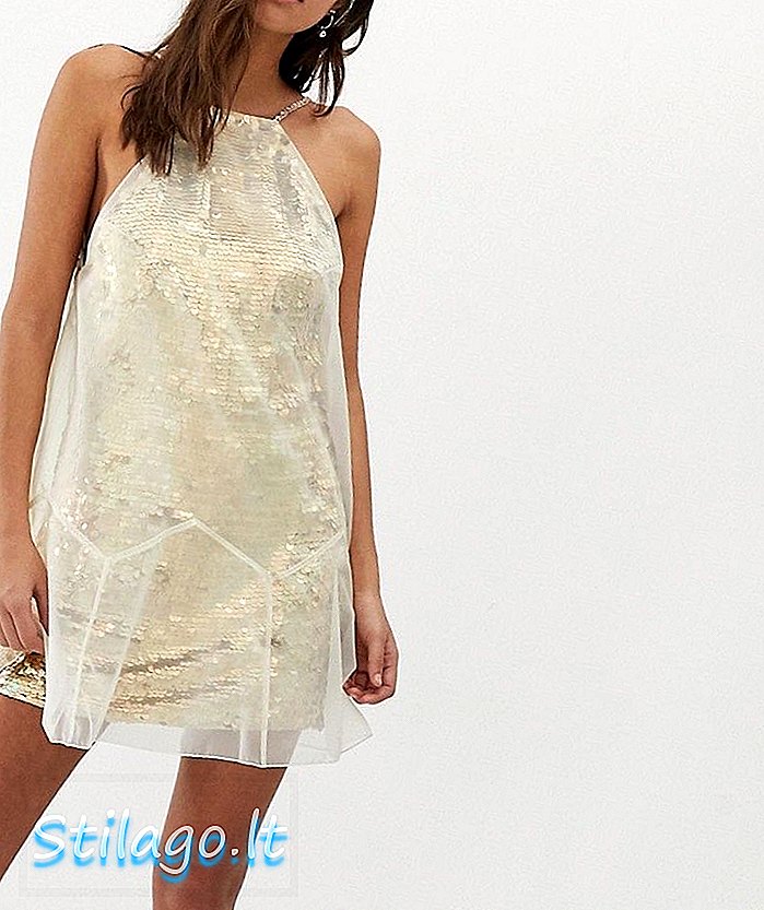 Gaun mini People Ghost percuma dengan lapisan mesh-Beige