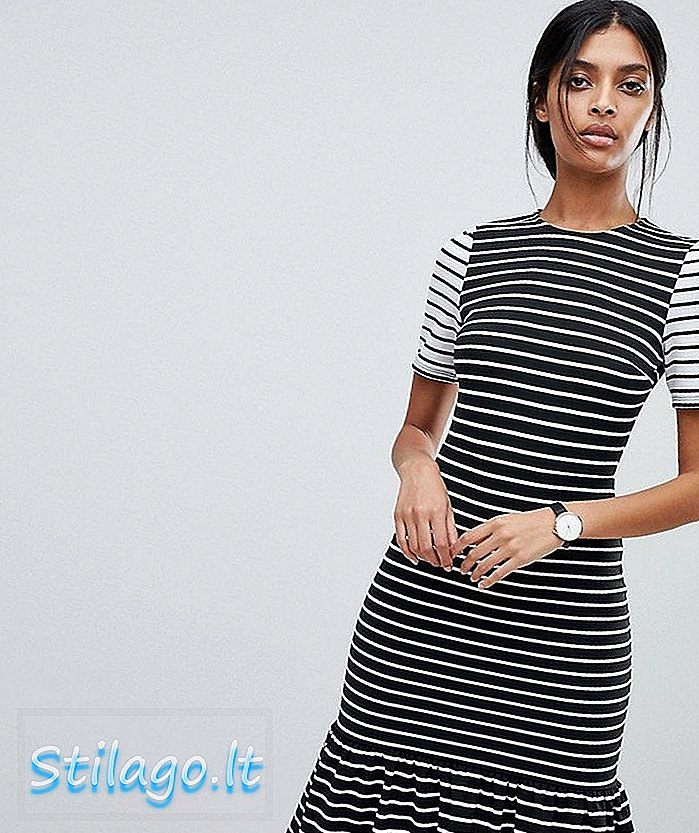 ASOS Midi Dress με Pep Hem σε Mono Stripes-Multi