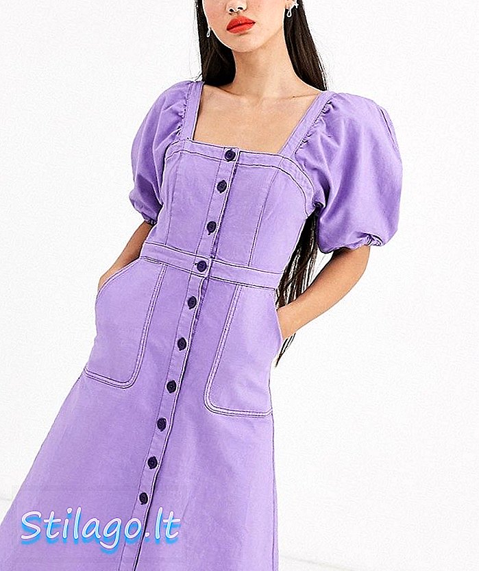 Rachel Antonoff lulu s rukávem z džínoviny midi dress-Purple