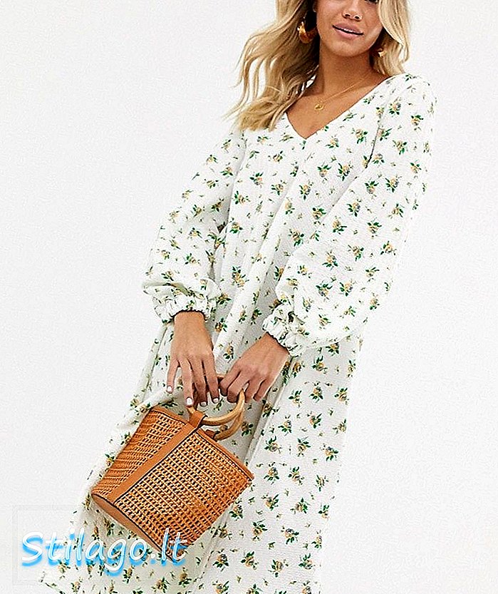 ASOS DESIGN tekstureret midi v-hals swing kjole i blomsterprint-Multi