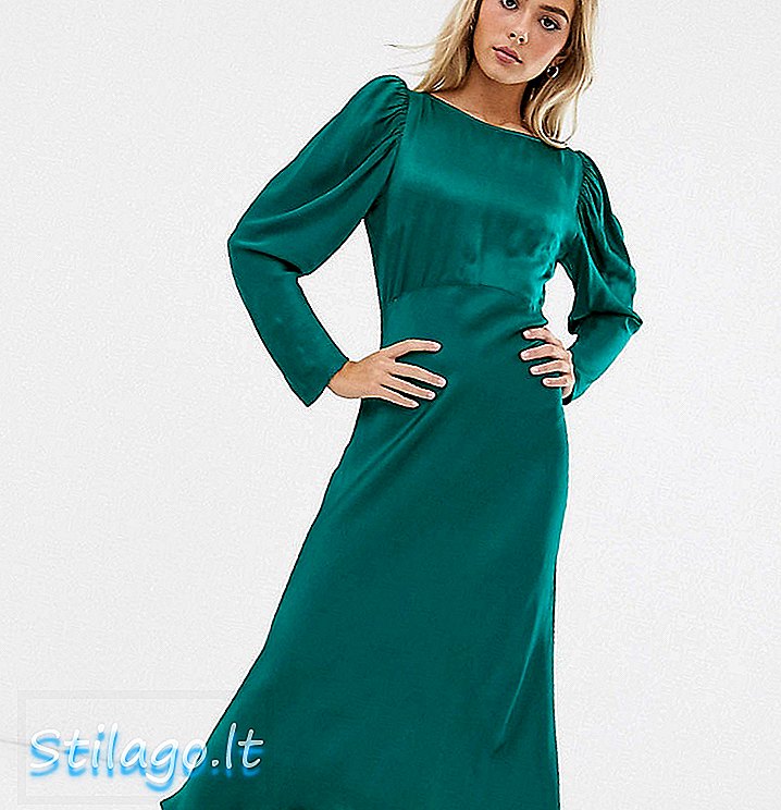 Ghost ekskluzivna haljina midi rosaleen dugih rukava-zelena