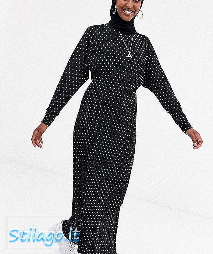 ASOS DESIGN maxi plisse kleita ar apvilktu jostasvietu mono-spot-Multi