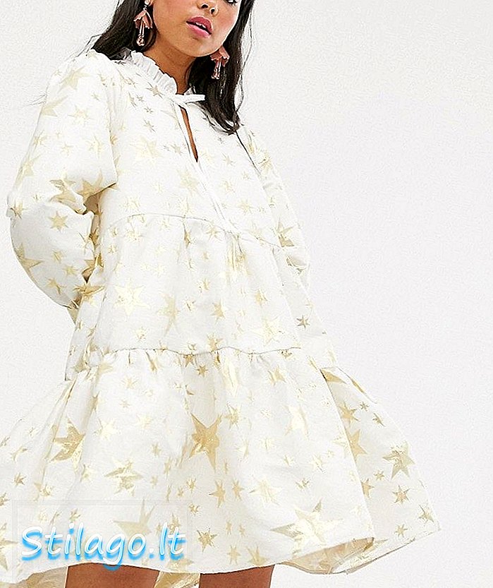 Многоуровневое мини-платье Sister Jane из жаккардового крема с золотой звездой