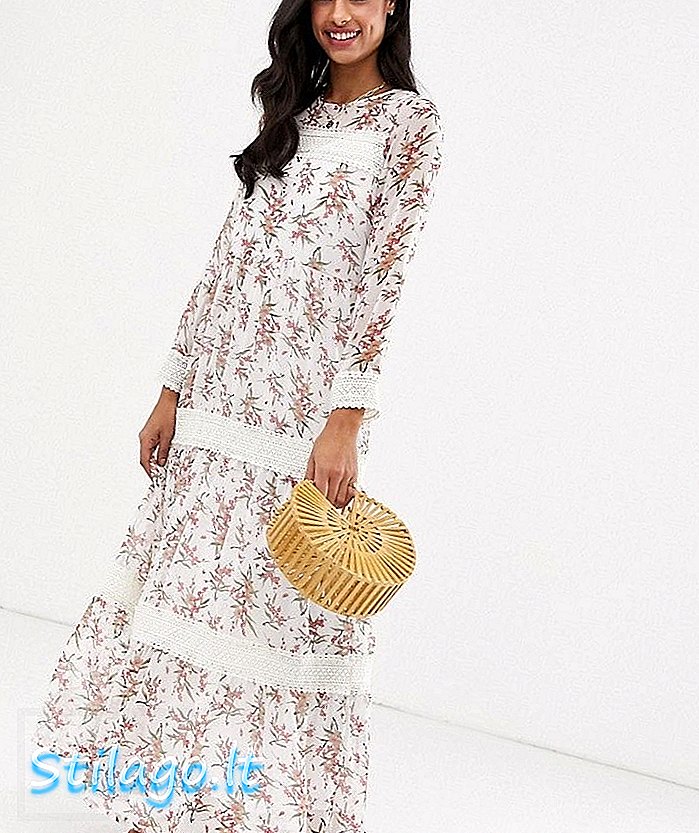 Y.A.S تہوار پھولوں کی سراسر میکسی لباس کے ساتھ کروشیٹ تفصیل - ملٹی