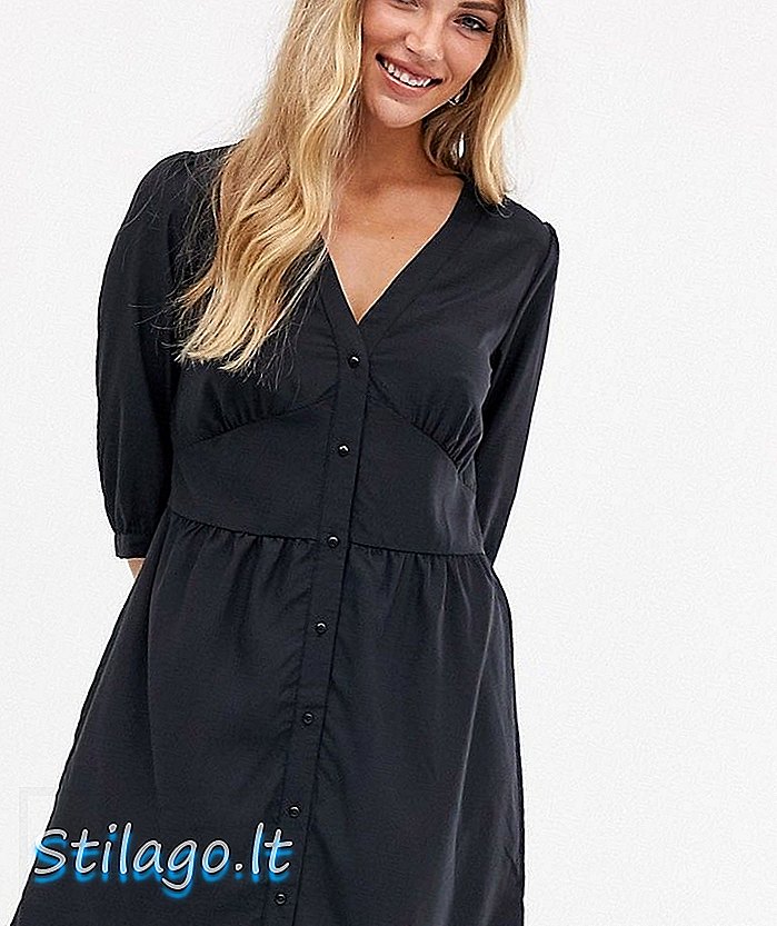 Vila düğmesi ile mini elbise-Siyah