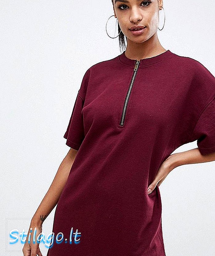 Missguided dragkedja över stor t-shirt klänning i vinröd