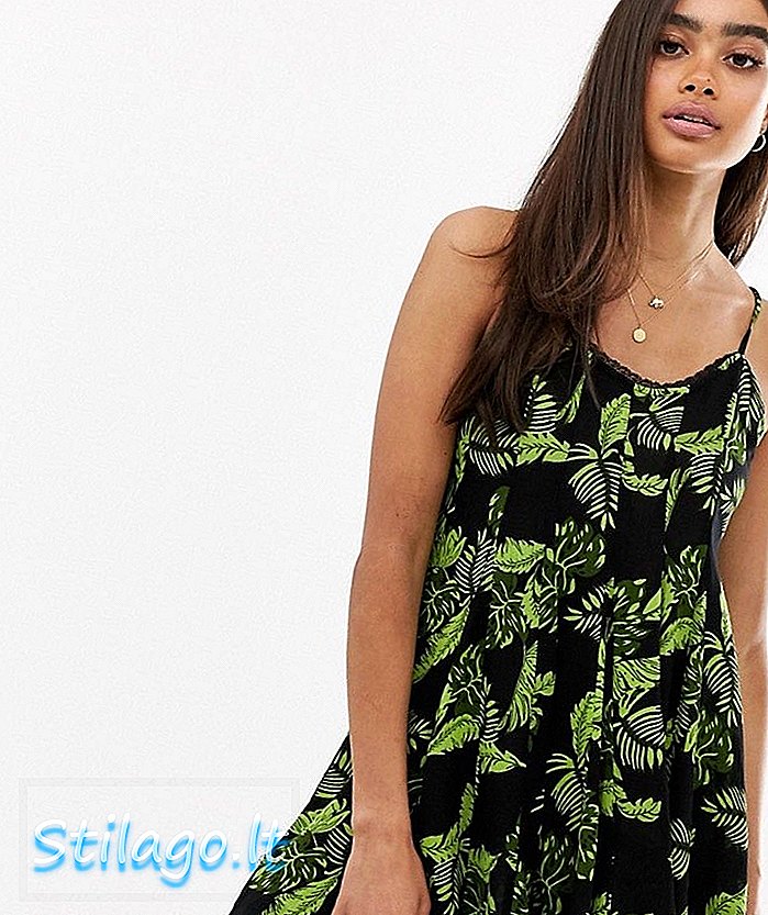 Хаљина са принтом тропског лишћа Супердри Гемма-зелена